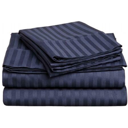 IMPRESSIONS BY LUXOR TREASURES 400 Thread Count Egyptian Cotton Queen Sheet Set Stripe Navy Blue 400QNSH STNB